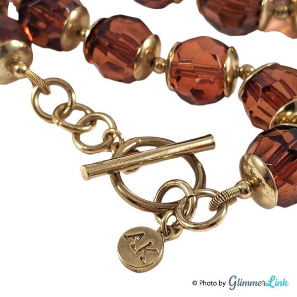 Anne Klein Brown & Gold Tone Cathedral & Rhinestone Beads Necklace - Picture 7 of 8